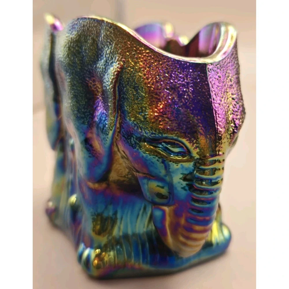 Vintage Toothpick Holder Summit Art‎ Event Iridescent Double Elephants